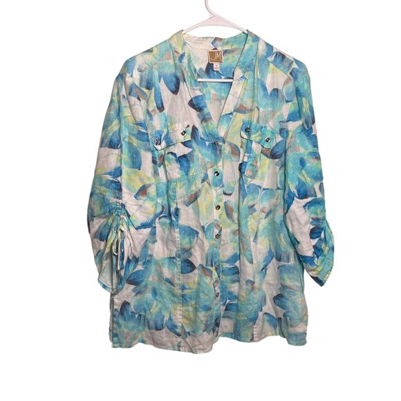 JM Collection Blouse Women's 14 Watercolor Button Up 3/4 Sleeve Shirt Top - Picture 1 of 9